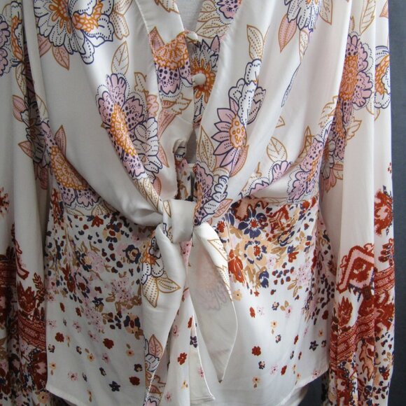 Free People Run Free Tunic Blouse Top Ivory Womens Size L Floral Boho Festival - Picture 5 of 14